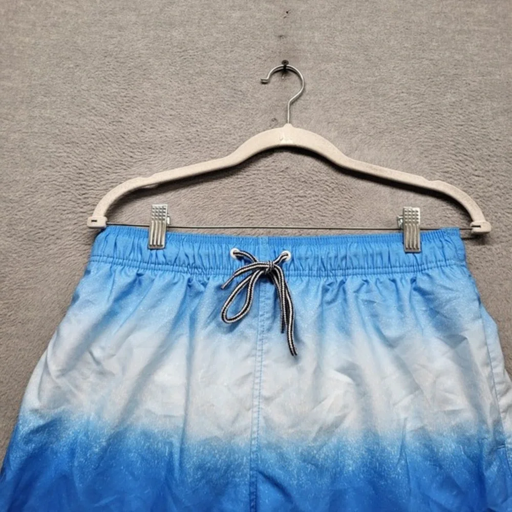 Speedo Men‎ Swimwear Medium Blue Ombre Trunks Logo Drawstring Pocket 7 in Inseam